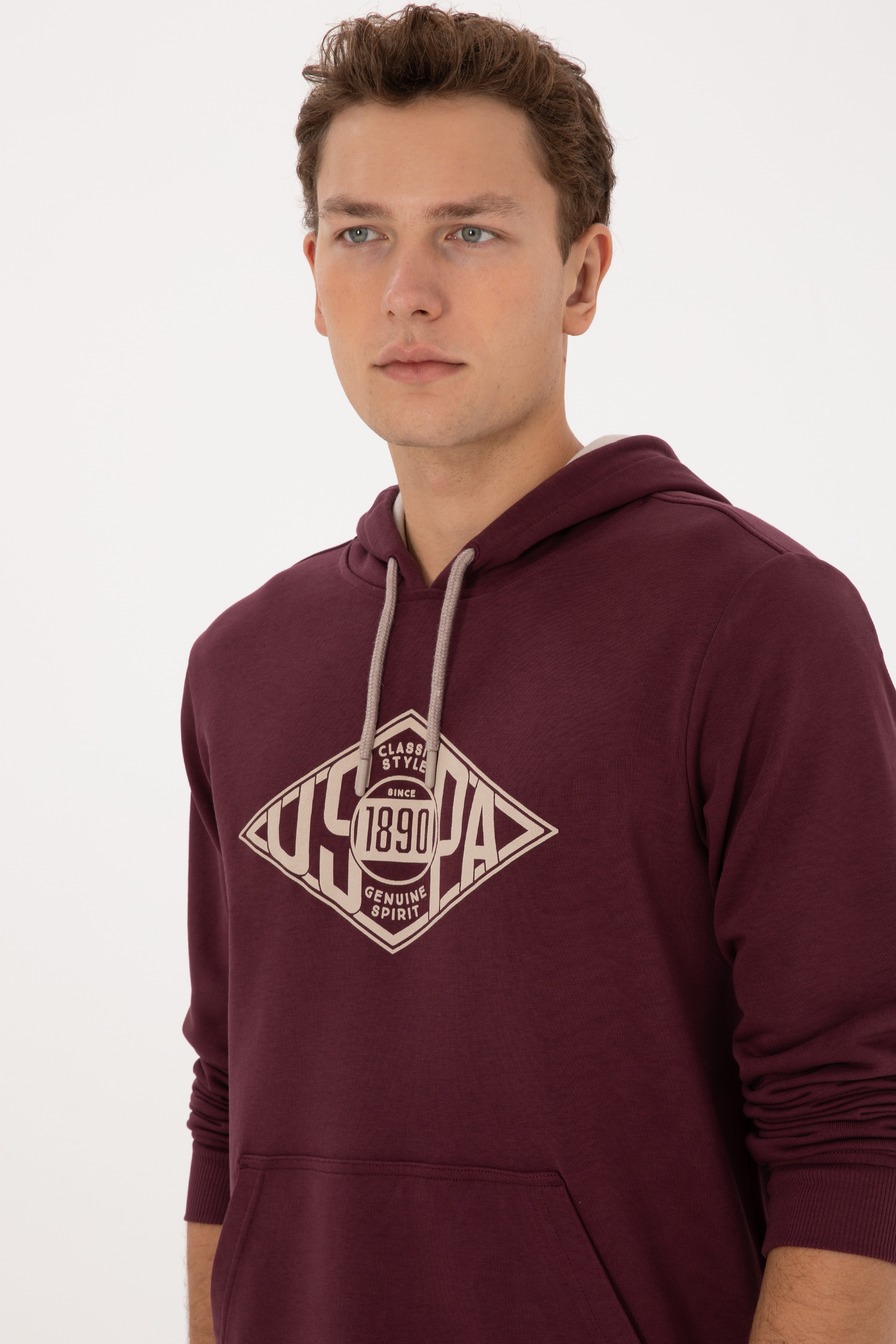 Erkek Regular Fit Kapüşonlu Bordo Sweatshirt