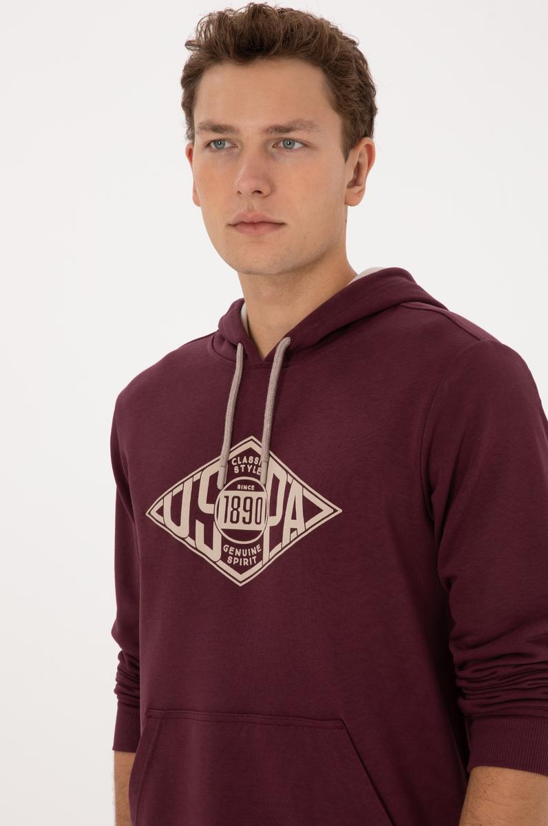 Erkek Regular Fit Kapüşonlu Bordo Sweatshirt