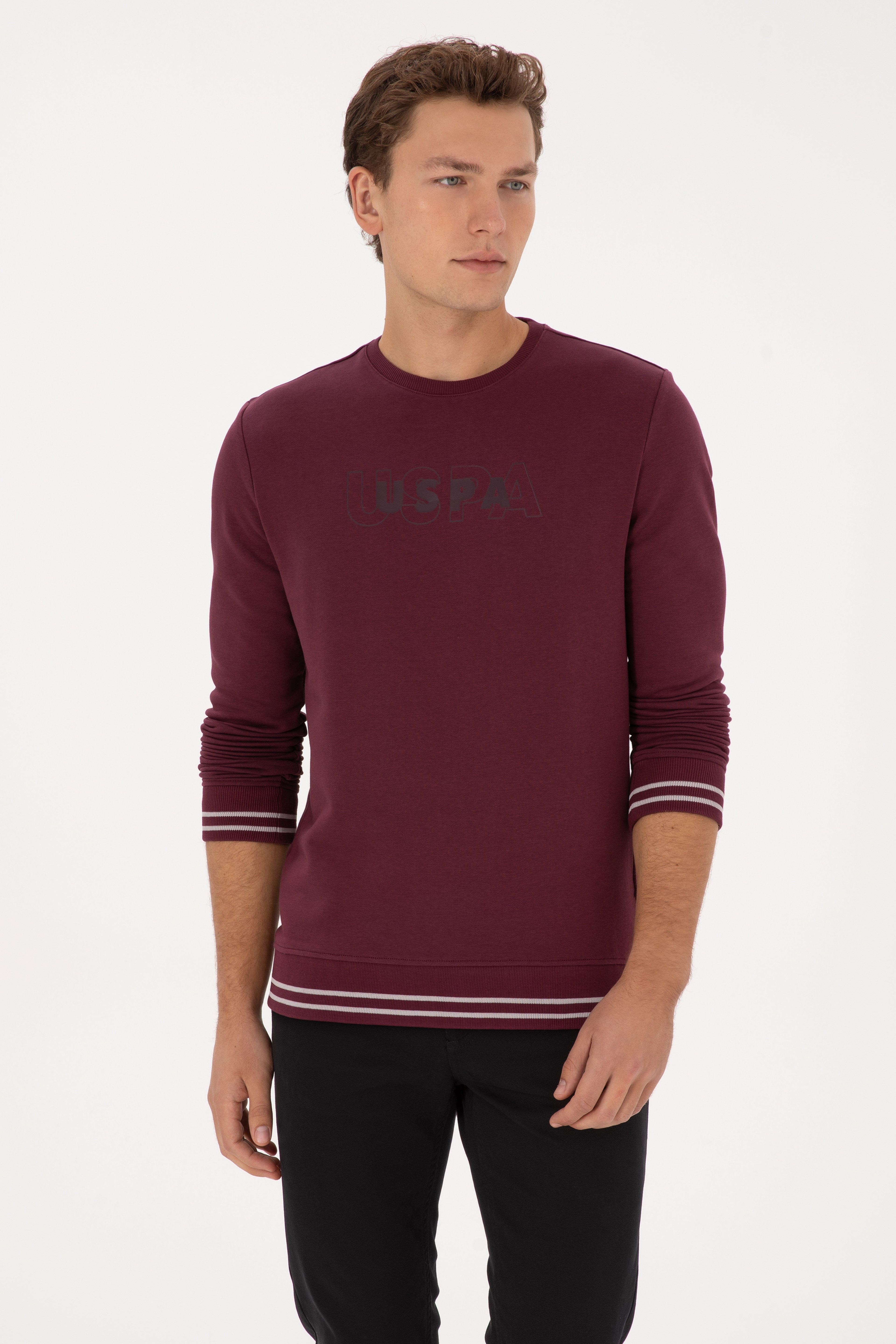 Erkek Regular Fit Bisiklet Yaka Bordo Sweatshirt - Image 3