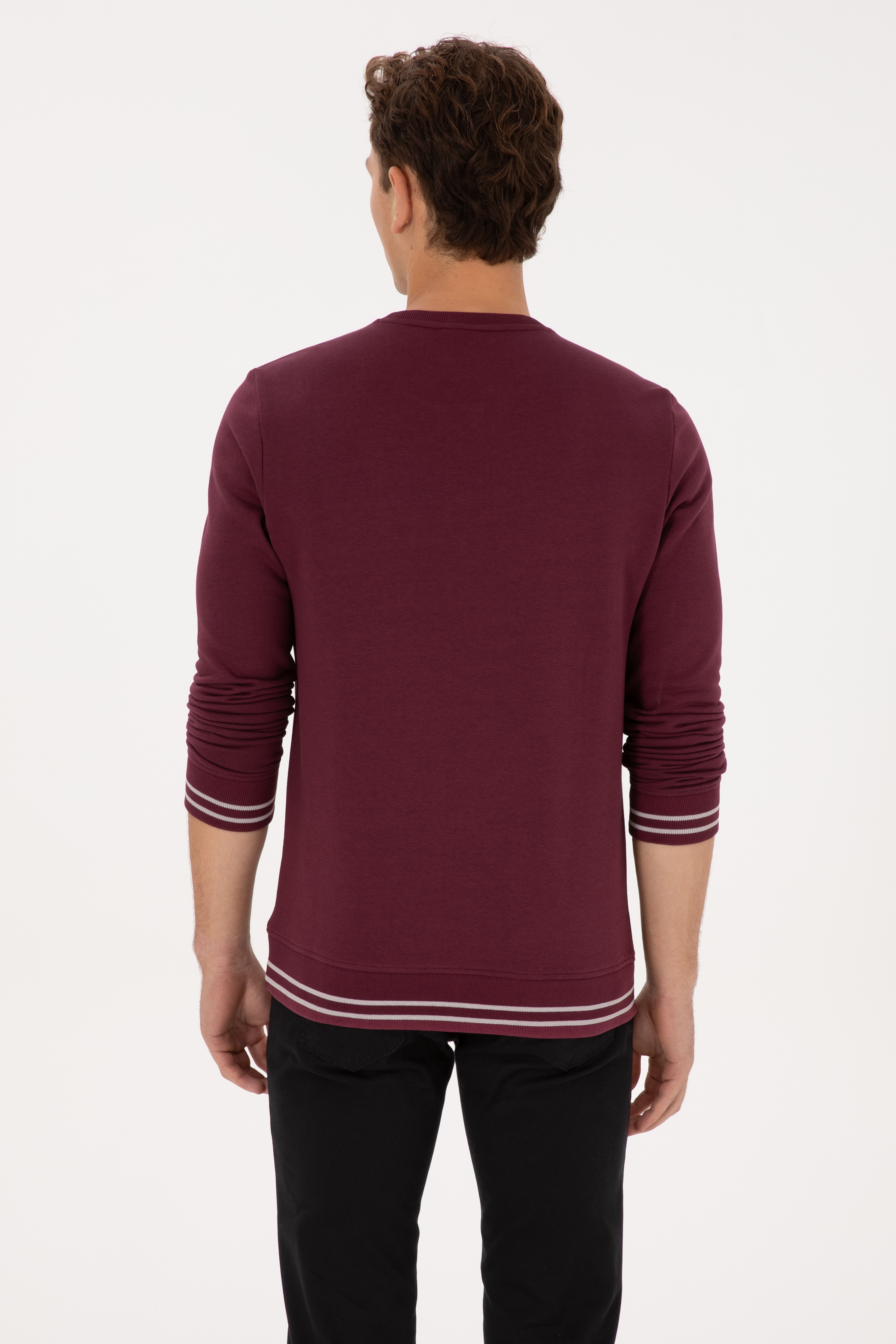 Erkek Regular Fit Bisiklet Yaka Bordo Sweatshirt - Image 5