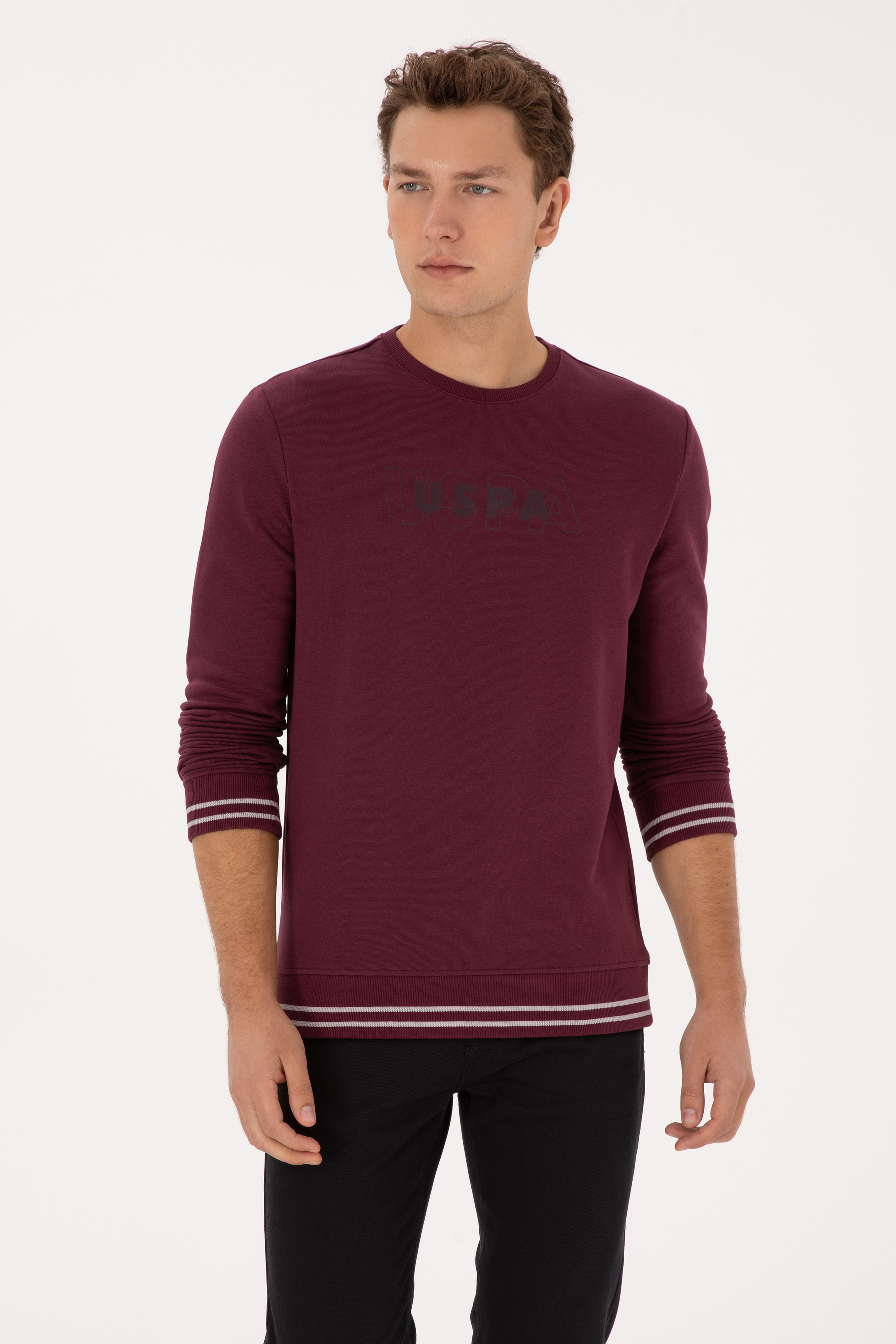Erkek Regular Fit Bisiklet Yaka Bordo Sweatshirt - Image 1