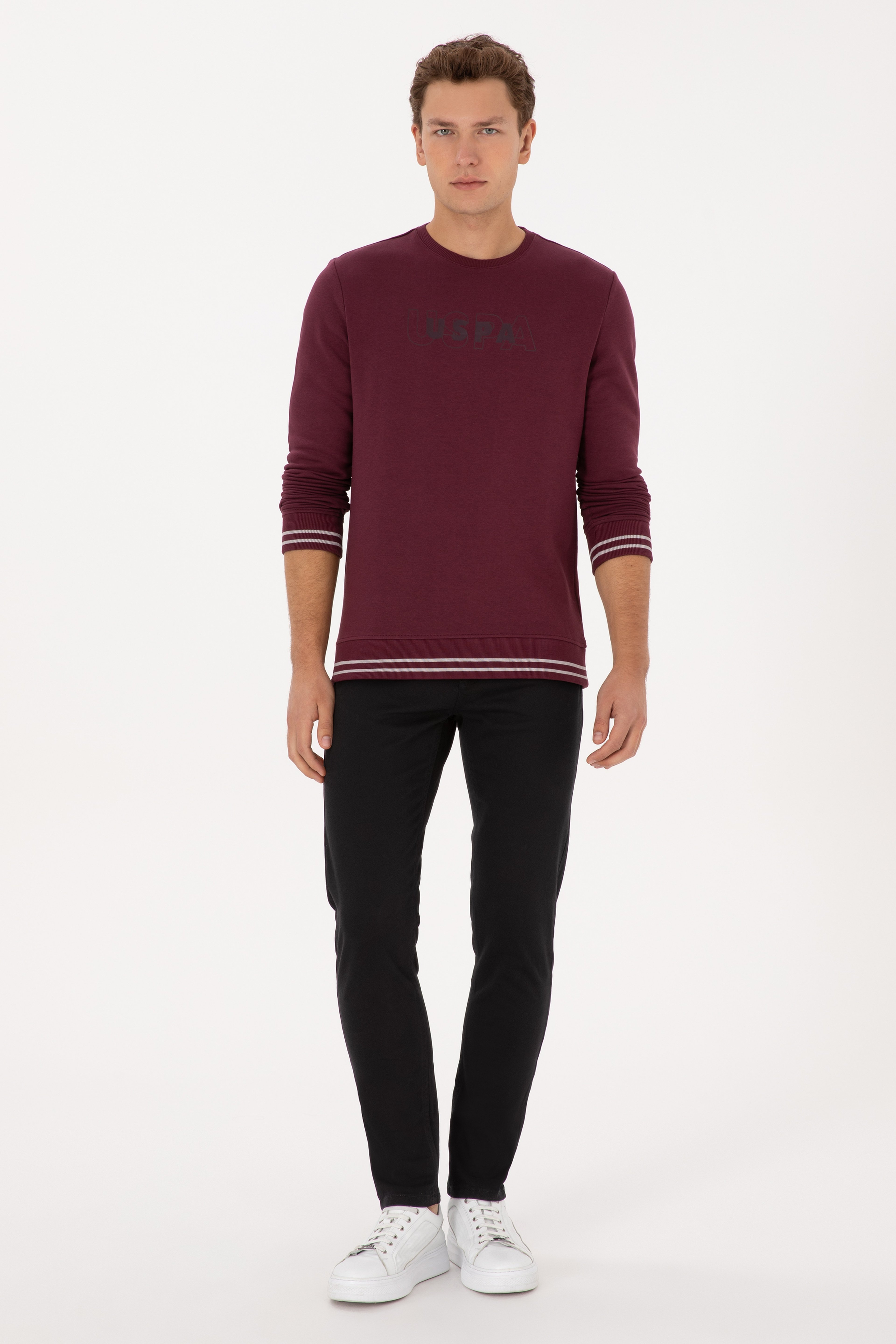 Erkek Regular Fit Bisiklet Yaka Bordo Sweatshirt