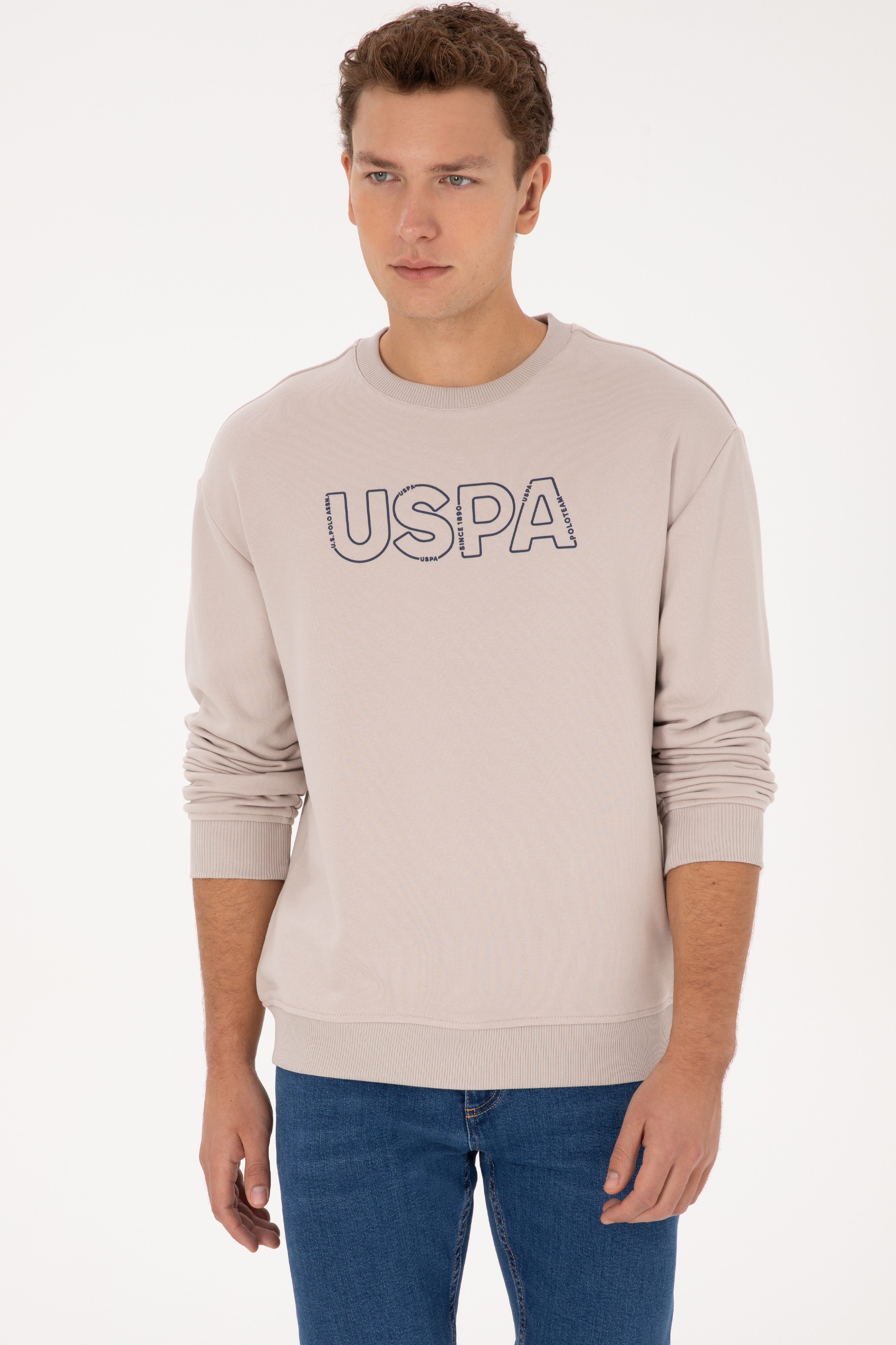 Erkek Comfort Fit Bisiklet Yaka Taş Sweatshirt