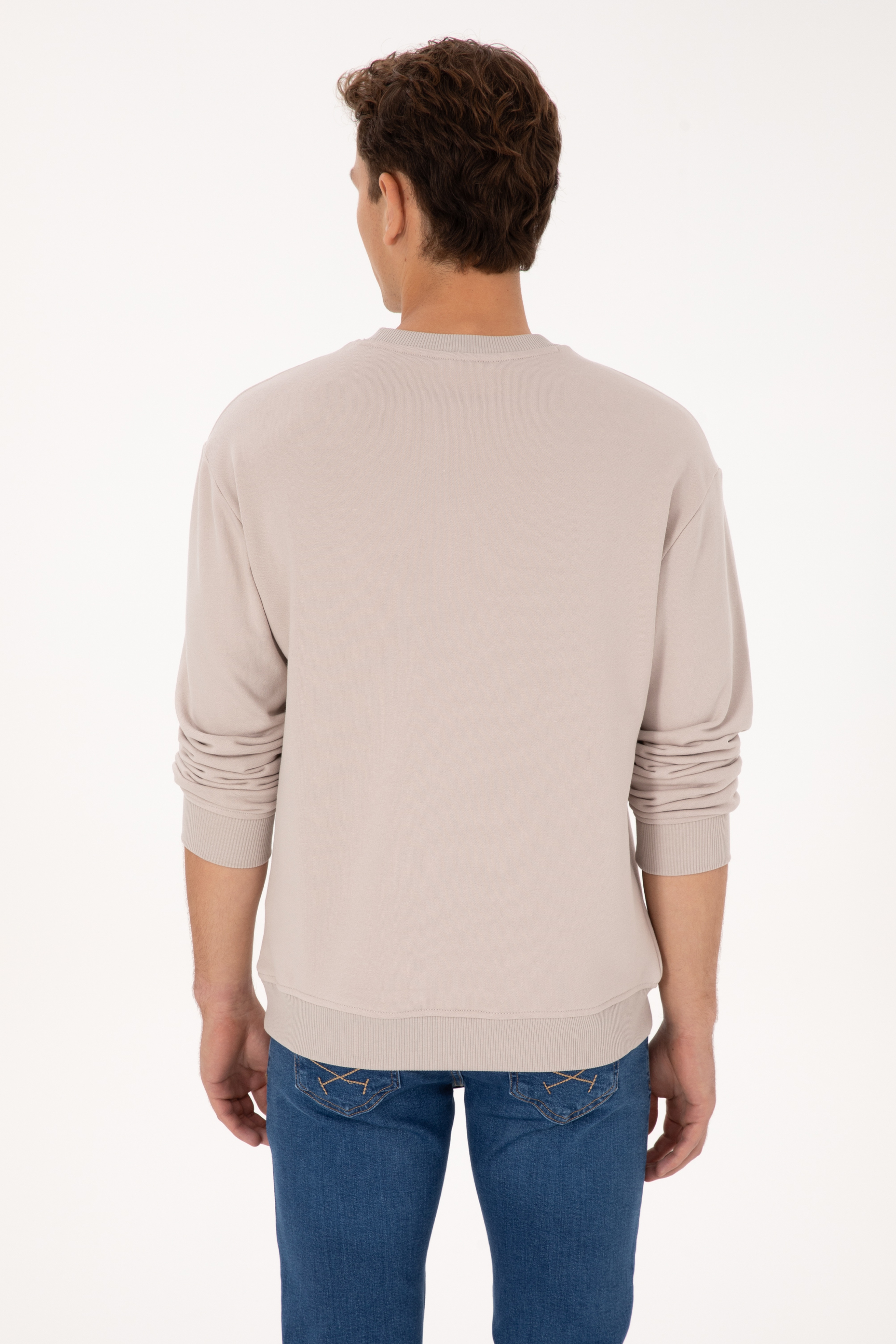 Erkek Comfort Fit Bisiklet Yaka Taş Sweatshirt