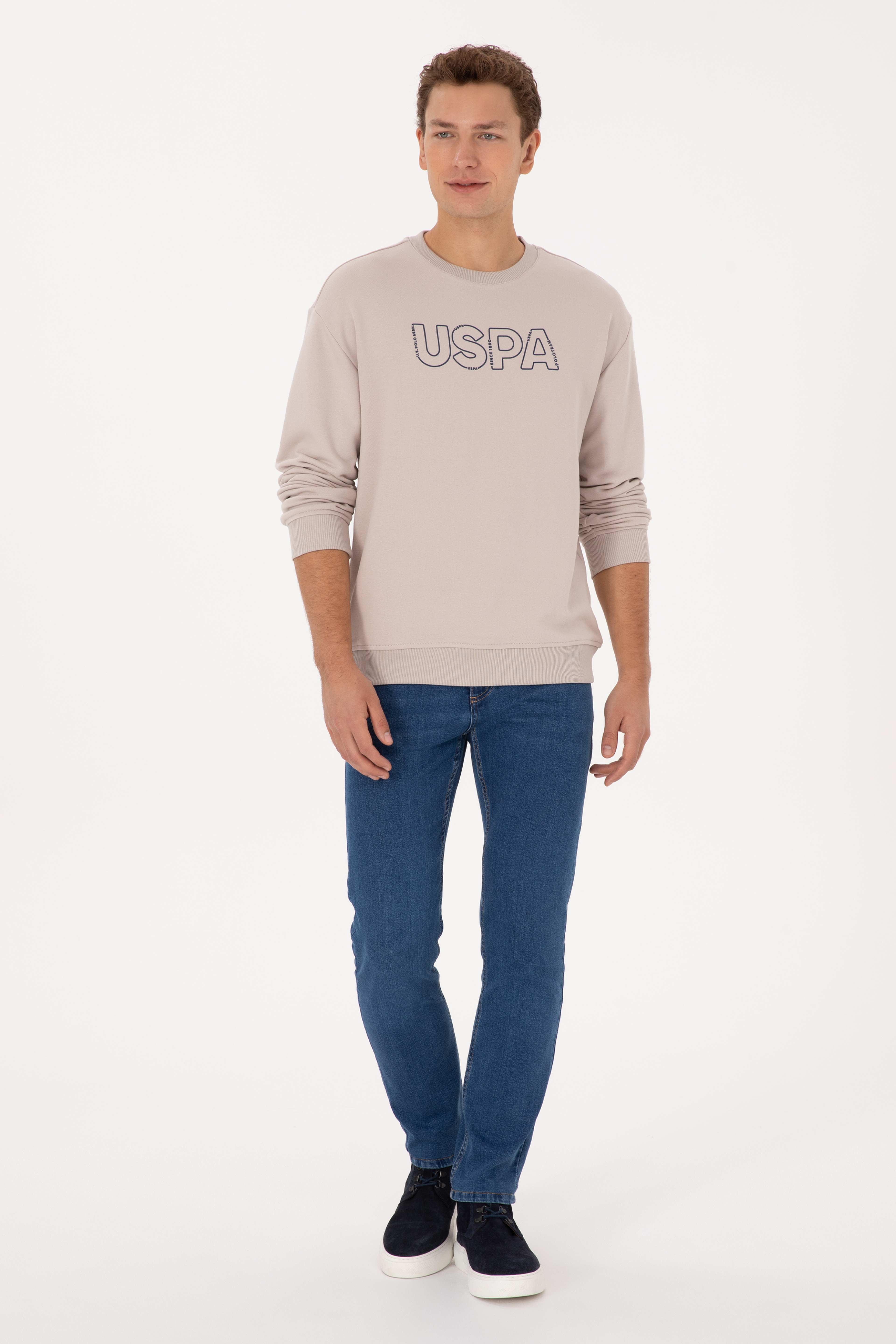 Erkek Comfort Fit Bisiklet Yaka Taş Sweatshirt