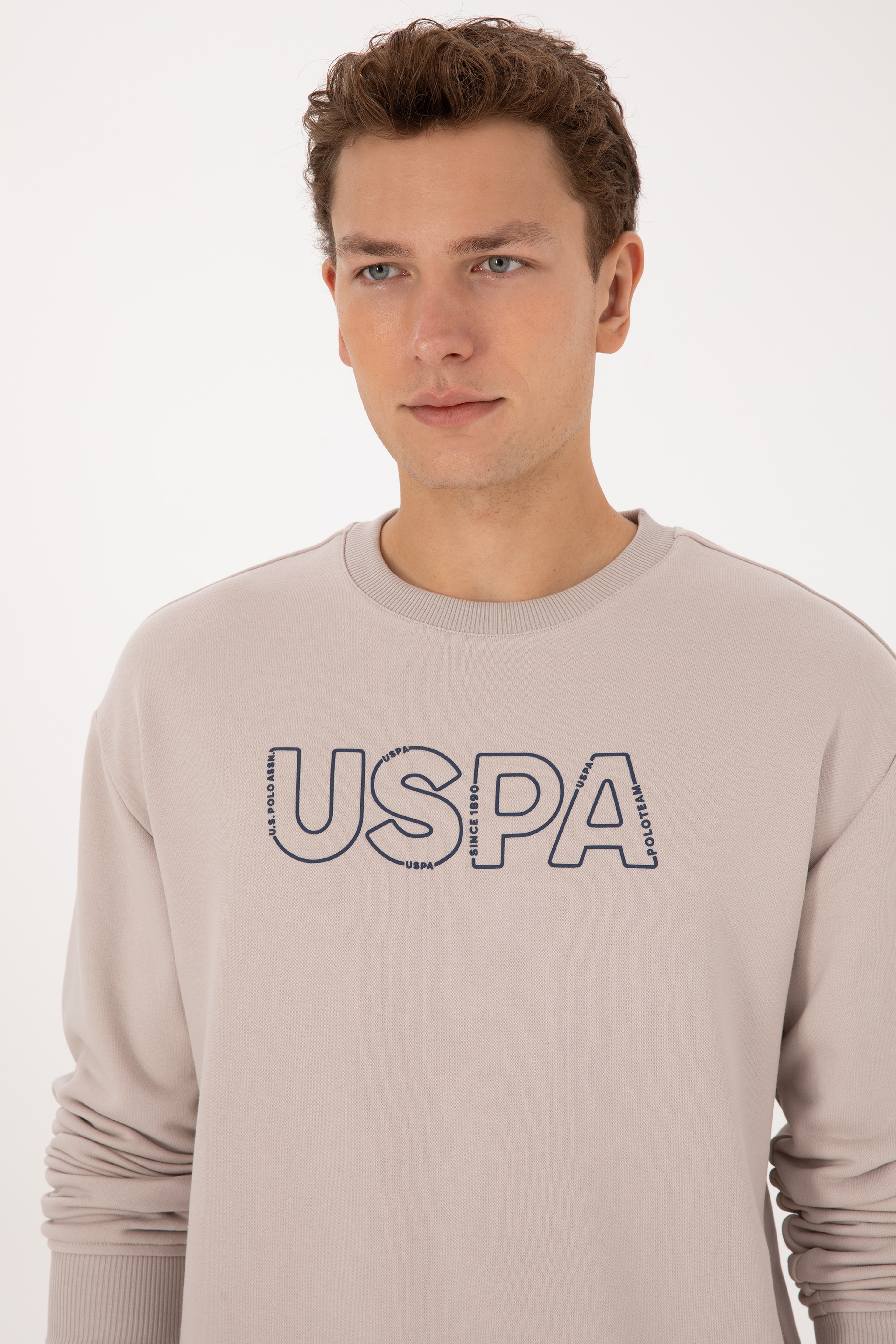 Erkek Comfort Fit Bisiklet Yaka Taş Sweatshirt
