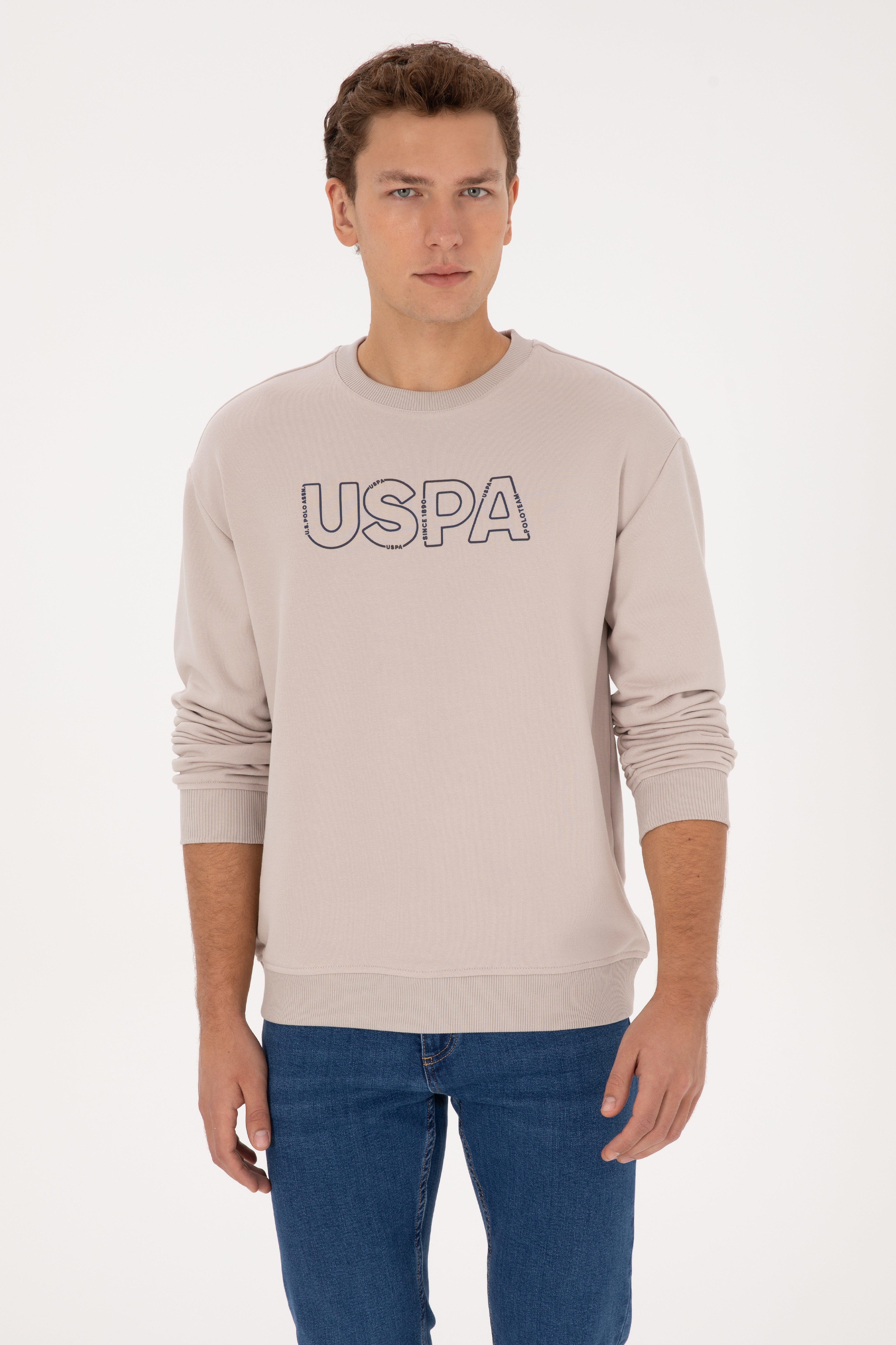 Erkek Comfort Fit Bisiklet Yaka Taş Sweatshirt - Image 1