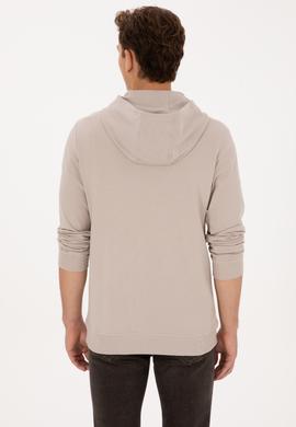 Erkek Regular Fit Yarım Fermuarlı Kapüşonlu Taş Sweatshirt - 50316391026