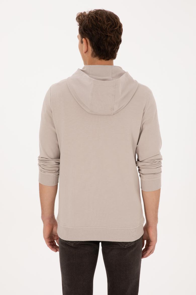 Erkek Regular Fit Yarım Fermuarlı Kapüşonlu Taş Sweatshirt - 50316391026