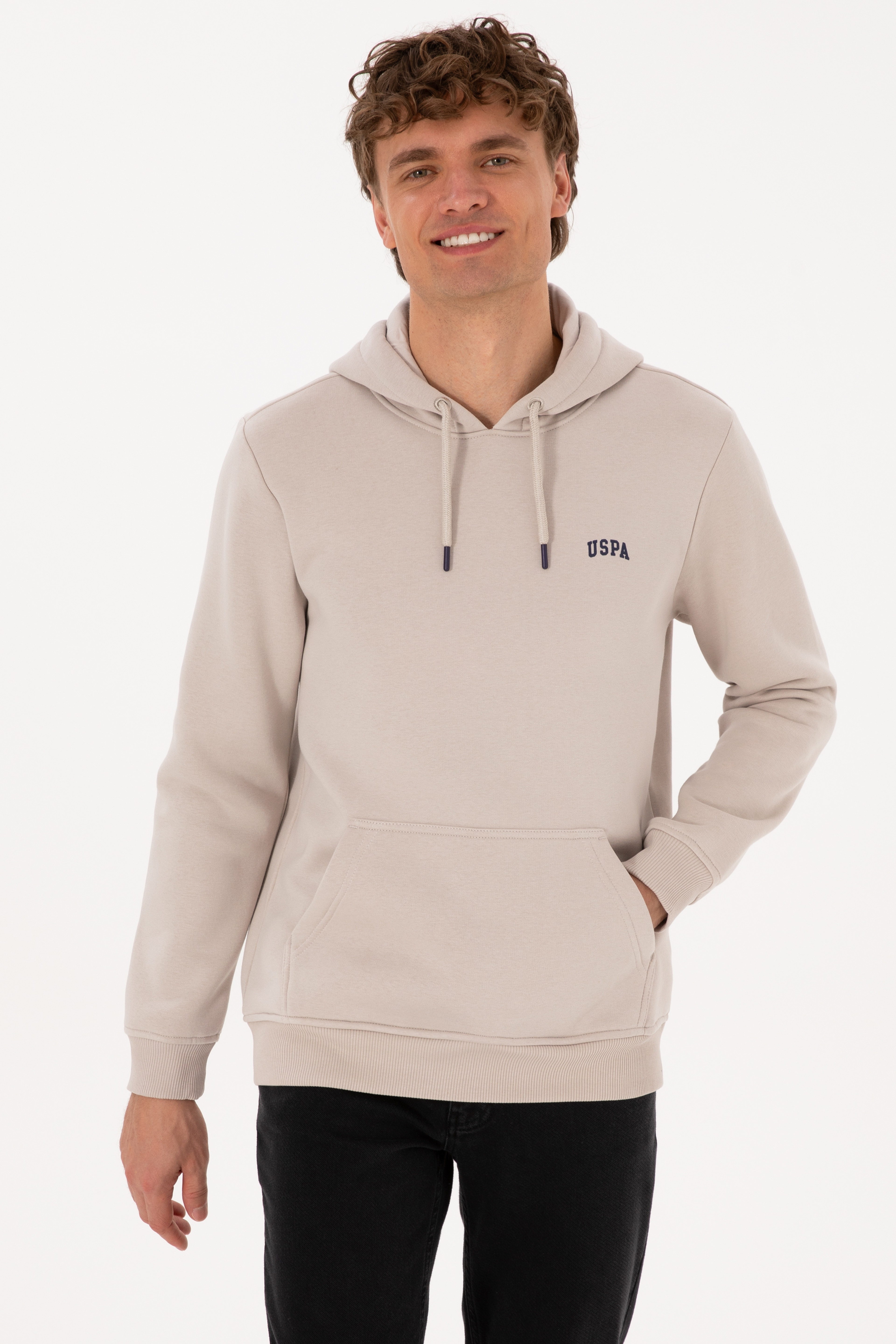 Erkek Regular Fit Kapüşonlu Şardonlu Taş Basic Sweatshirt - Image 1
