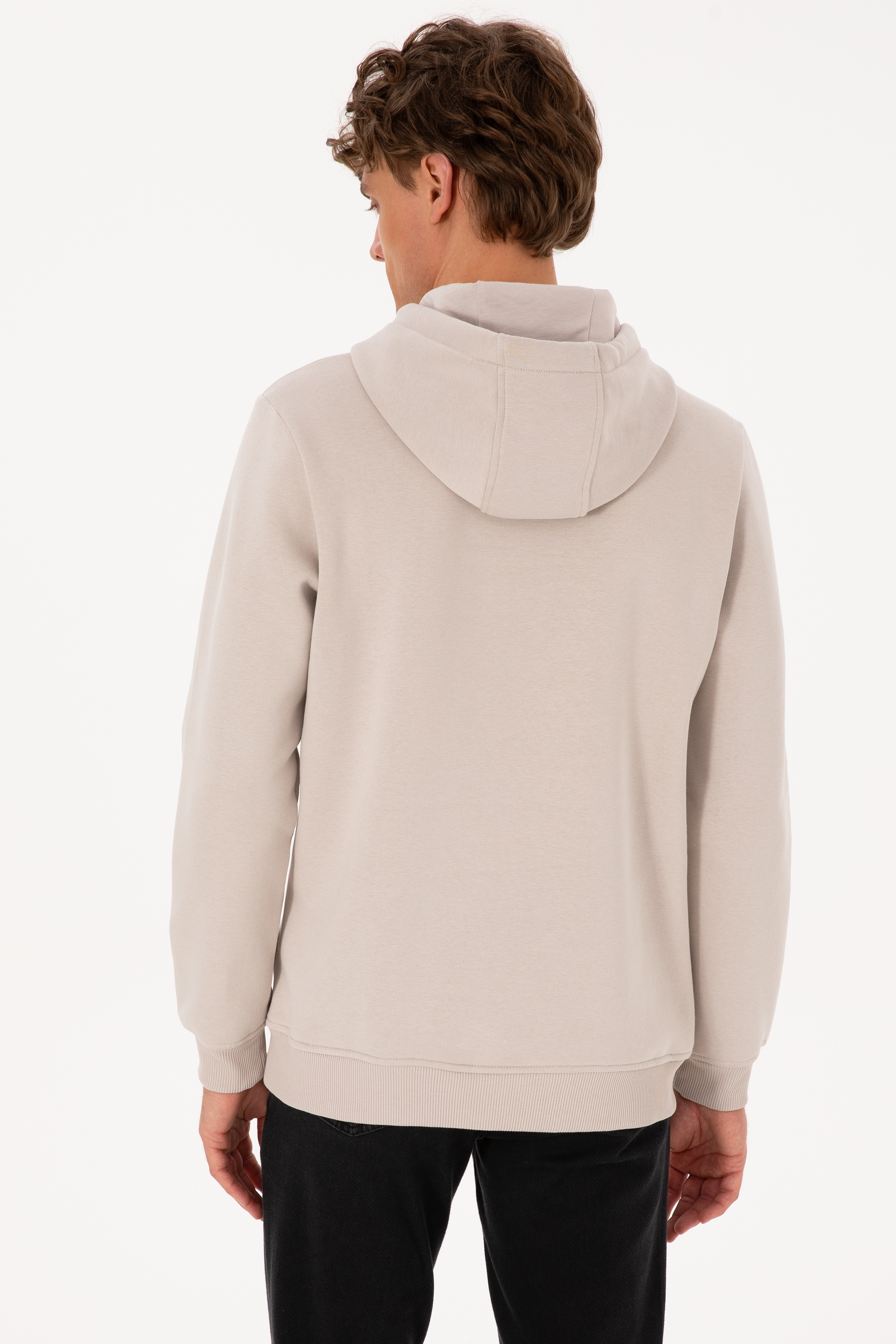 Erkek Regular Fit Kapüşonlu Şardonlu Taş Basic Sweatshirt - Image 5