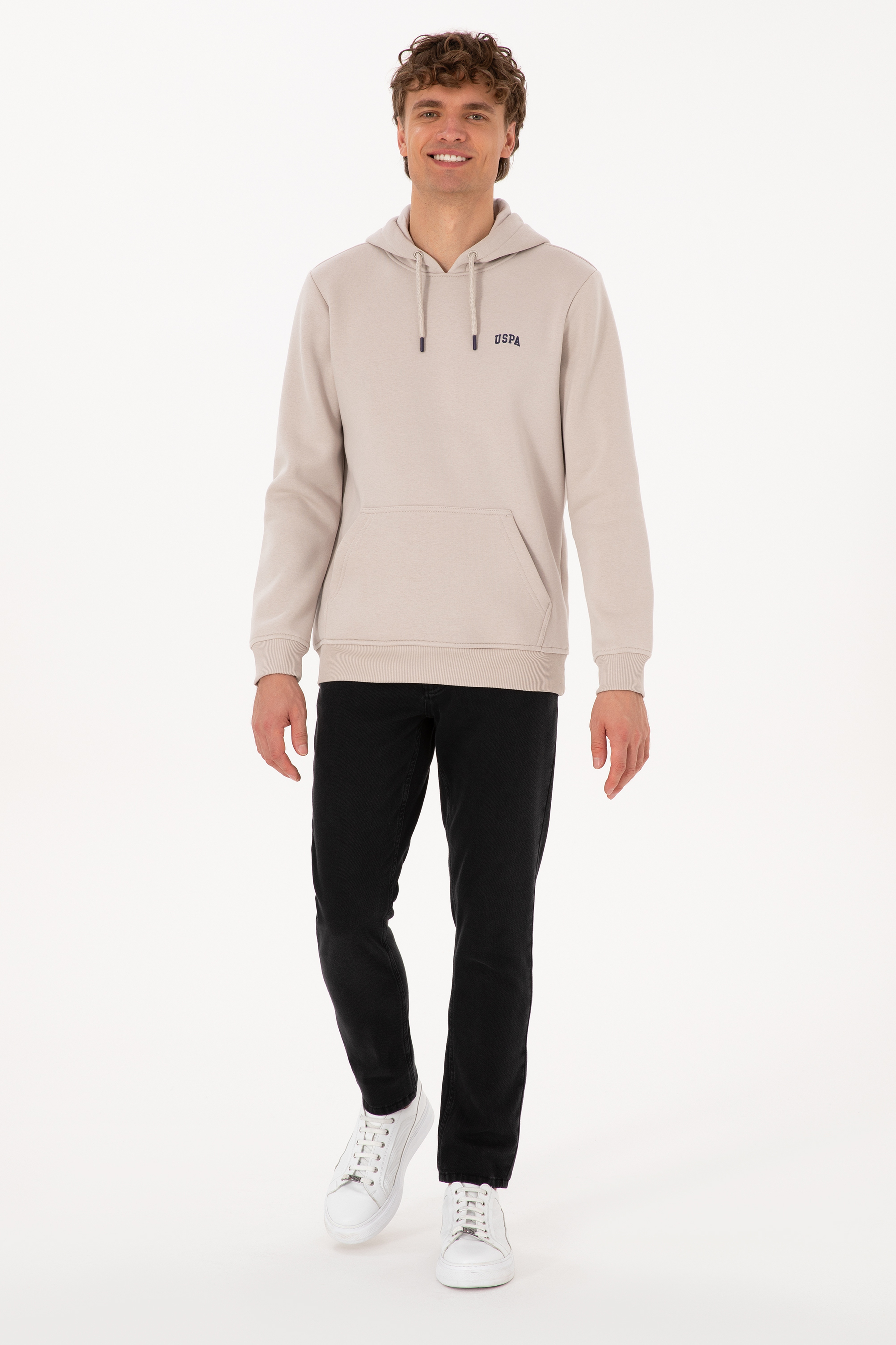 Erkek Regular Fit Kapüşonlu Şardonlu Taş Basic Sweatshirt - Image 4