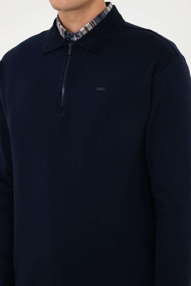Erkek Comfort Fit Yarım Fermuarlı Lacivert Sweatshirt - 50316484036