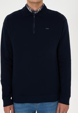Erkek Comfort Fit Yarım Fermuarlı Lacivert Sweatshirt - 50316484036