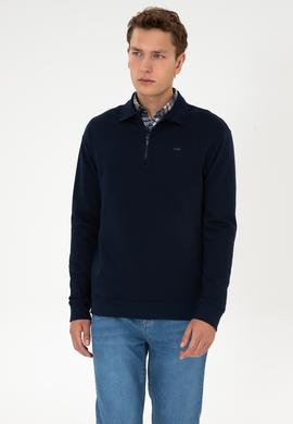 Erkek Comfort Fit Yarım Fermuarlı Lacivert Sweatshirt - 50316484036