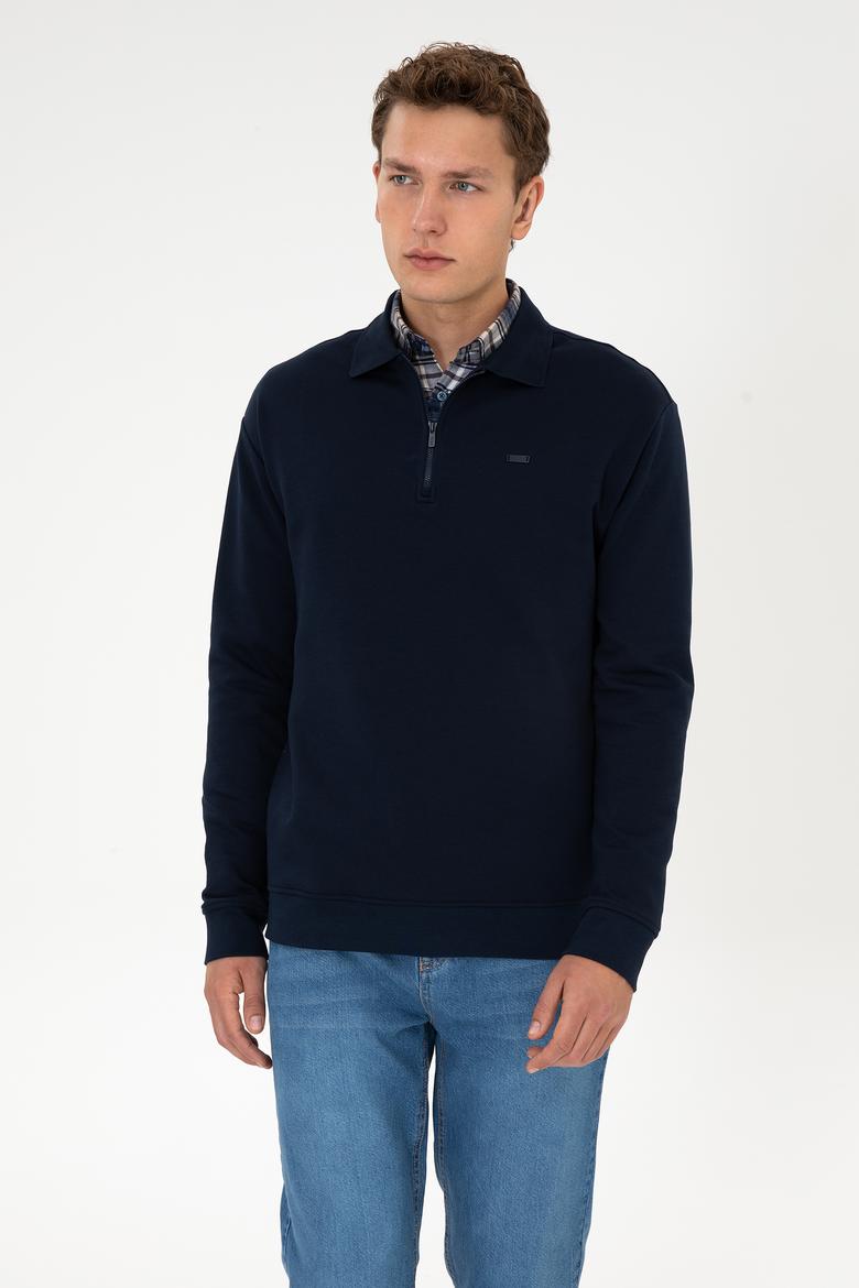 Erkek Comfort Fit Yarım Fermuarlı Lacivert Sweatshirt - 50316484036