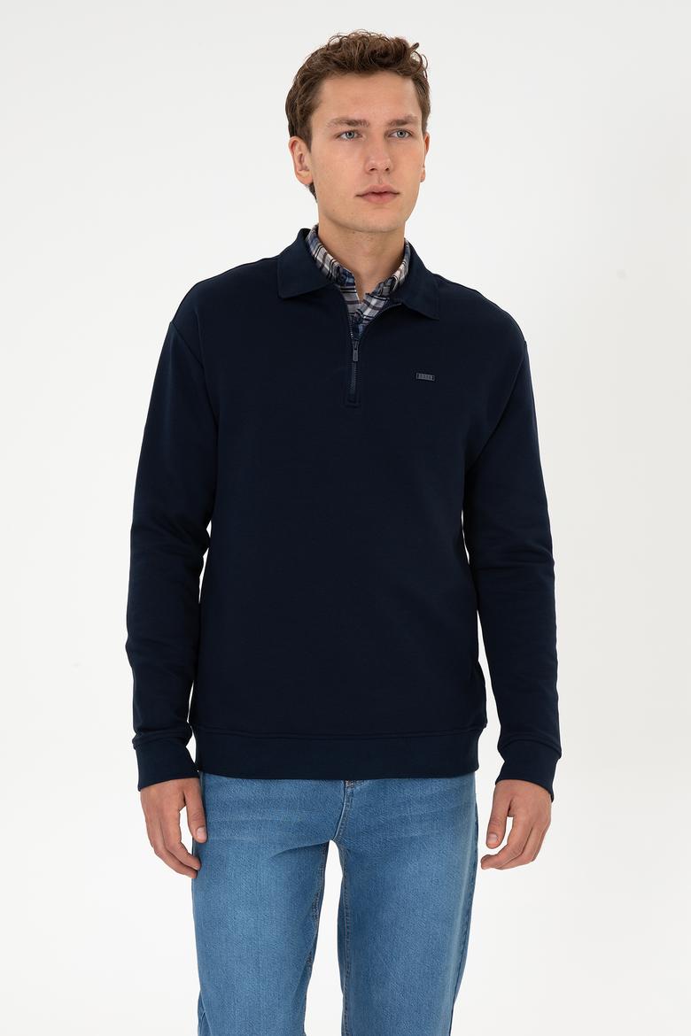 Erkek Comfort Fit Yarım Fermuarlı Lacivert Sweatshirt