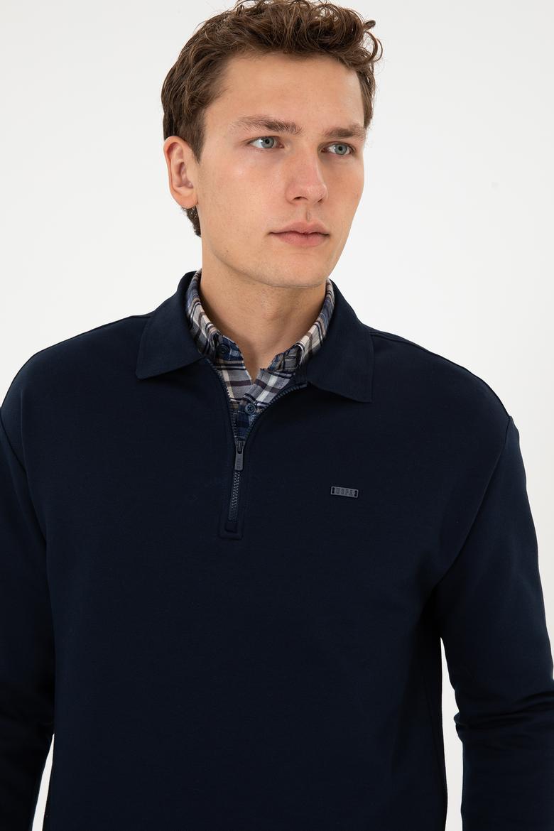 Erkek Comfort Fit Yarım Fermuarlı Lacivert Sweatshirt - 50316484036