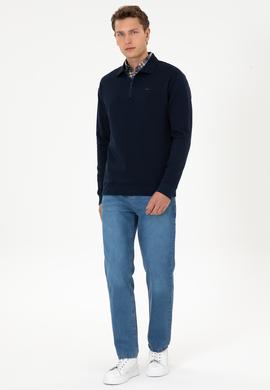 Erkek Comfort Fit Yarım Fermuarlı Lacivert Sweatshirt - 50316484036