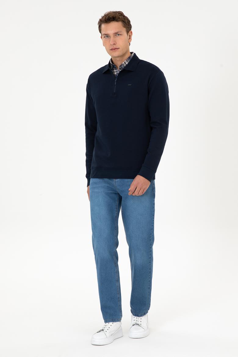 Erkek Comfort Fit Yarım Fermuarlı Lacivert Sweatshirt - 50316484036