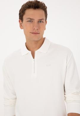 Erkek Comfort Fit Yarım Fermuarlı Beyaz Sweatshirt - 50316484016