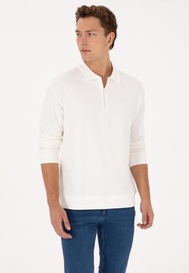 Erkek Comfort Fit Yarım Fermuarlı Beyaz Sweatshirt - 50316484016