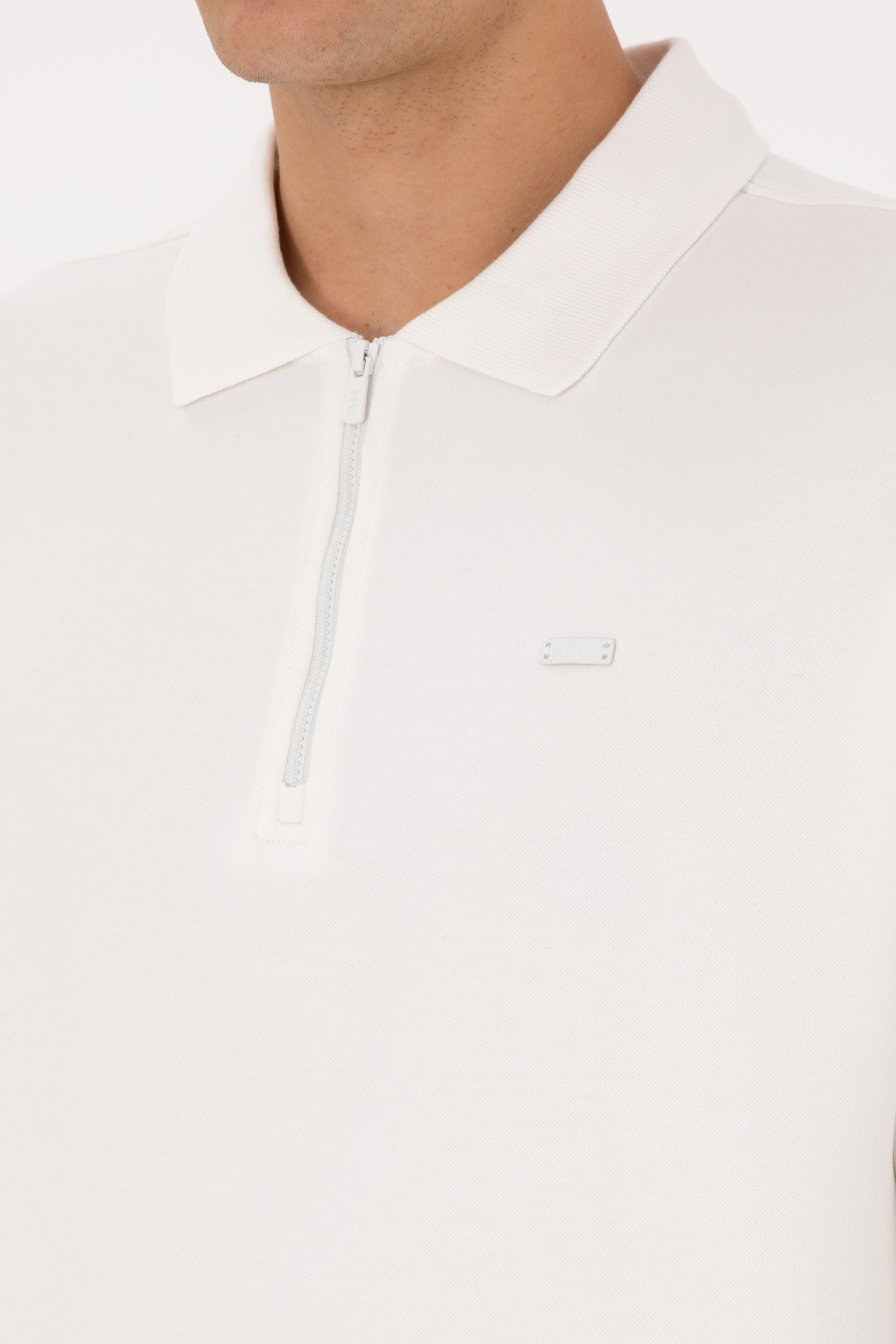 Erkek Comfort Fit Yarım Fermuarlı Beyaz Sweatshirt - Image 7