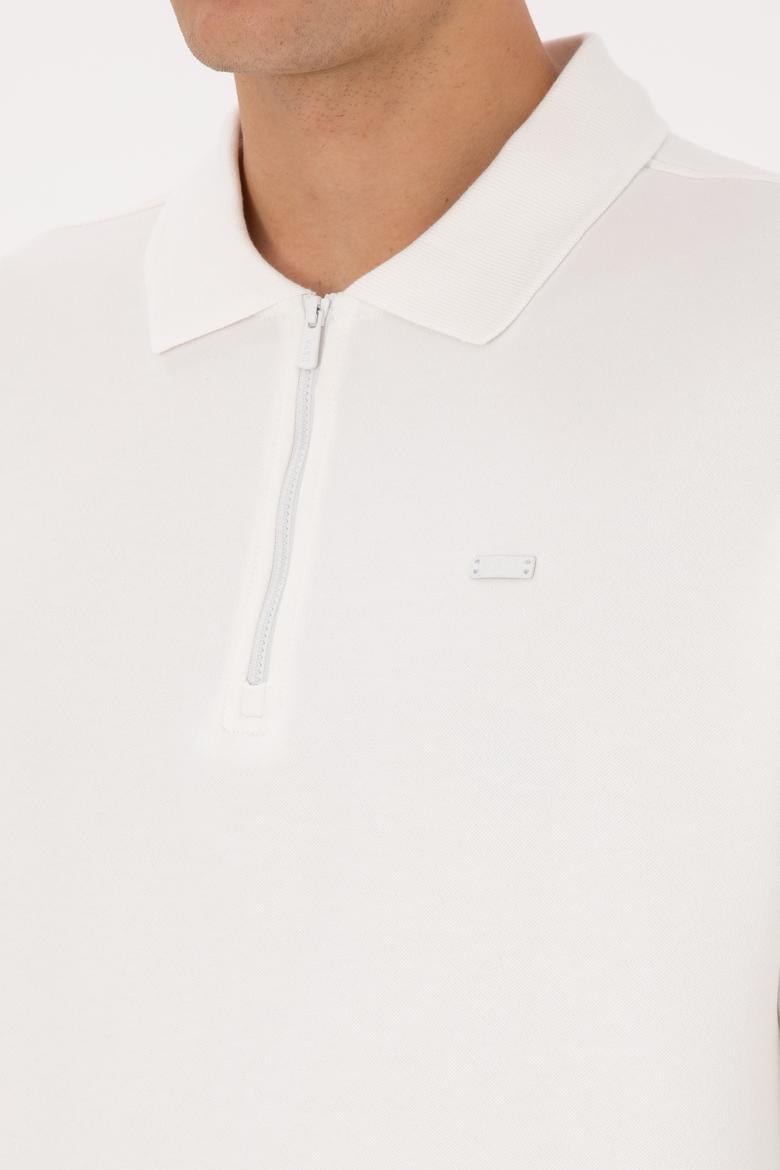 Erkek Comfort Fit Yarım Fermuarlı Beyaz Sweatshirt - 50316484016