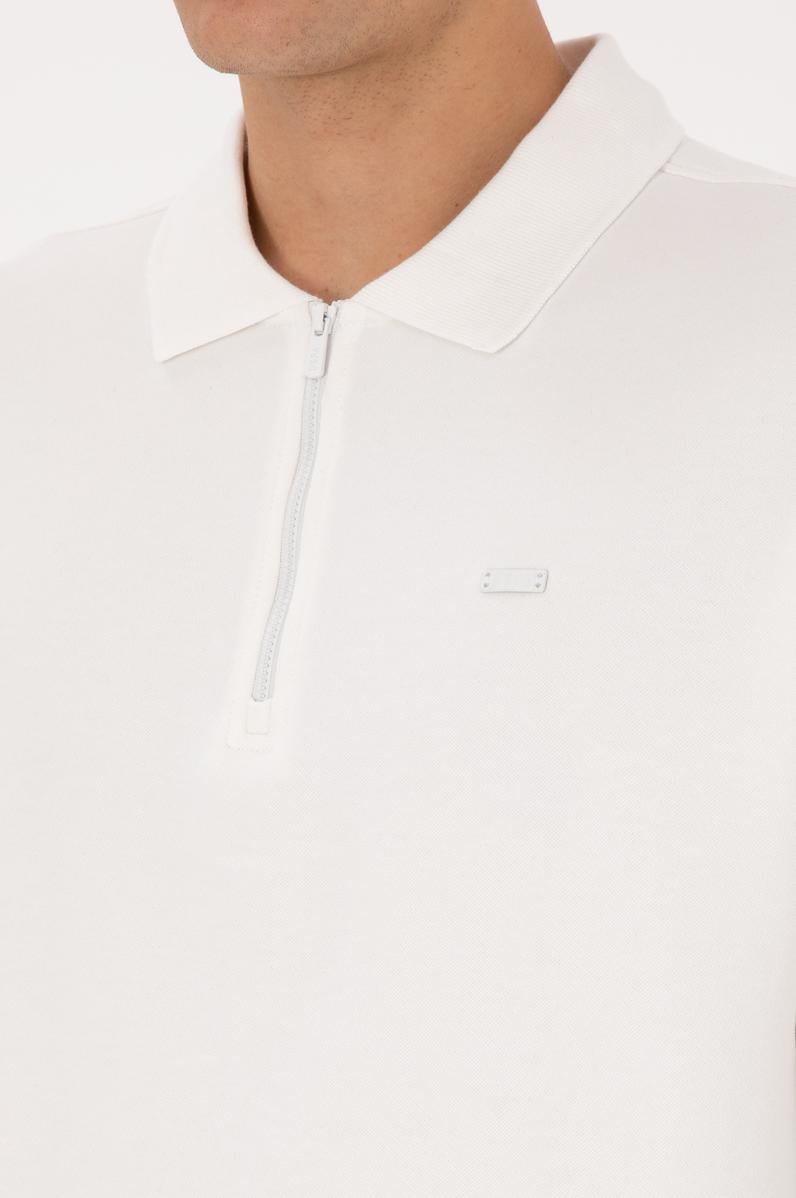 Erkek Comfort Fit Yarım Fermuarlı Beyaz Sweatshirt