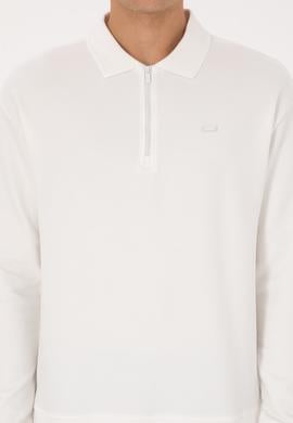 Erkek Comfort Fit Yarım Fermuarlı Beyaz Sweatshirt - 50316484016