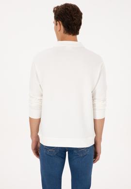 Erkek Comfort Fit Yarım Fermuarlı Beyaz Sweatshirt - 50316484016