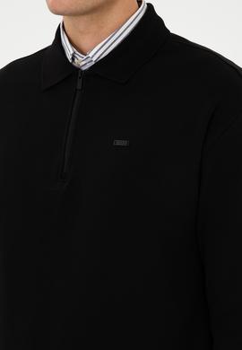 Erkek Comfort Fit Yarım Fermuarlı Siyah Sweatshirt - 50316484026
