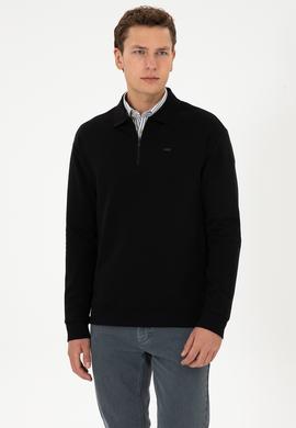 Erkek Comfort Fit Yarım Fermuarlı Siyah Sweatshirt - 50316484026