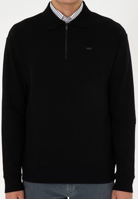 Erkek Comfort Fit Yarım Fermuarlı Siyah Sweatshirt - 50316484026