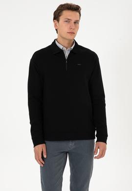 Erkek Comfort Fit Yarım Fermuarlı Siyah Sweatshirt - 50316484026