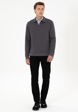 Erkek Comfort Fit Yarım Fermuarlı Gri Sweatshirt - 50316484007