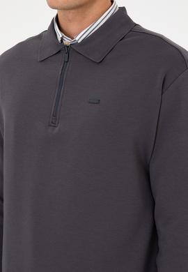 Erkek Comfort Fit Yarım Fermuarlı Gri Sweatshirt - 50316484007