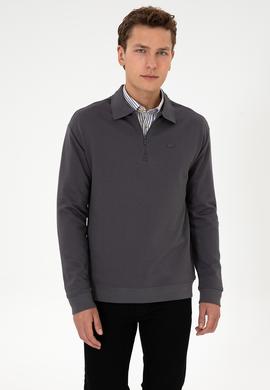 Erkek Comfort Fit Yarım Fermuarlı Gri Sweatshirt - 50316484007