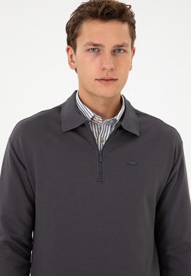 Erkek Comfort Fit Yarım Fermuarlı Gri Sweatshirt - 50316484007