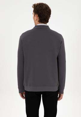 Erkek Comfort Fit Yarım Fermuarlı Gri Sweatshirt - 50316484007