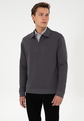 Erkek Comfort Fit Yarım Fermuarlı Gri Sweatshirt - 50316484007
