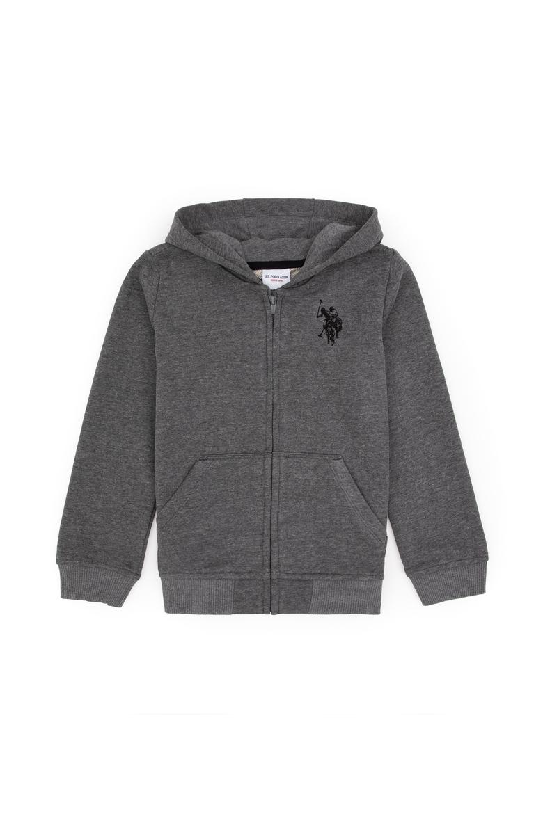 Erkek Çocuk Antrasit Melanj Fermuarlı Kapüşonlu Sweatshirt