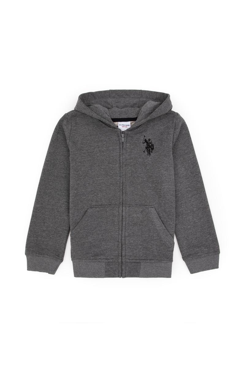 Erkek Çocuk Antrasit Melanj Fermuarlı Kapüşonlu Sweatshirt