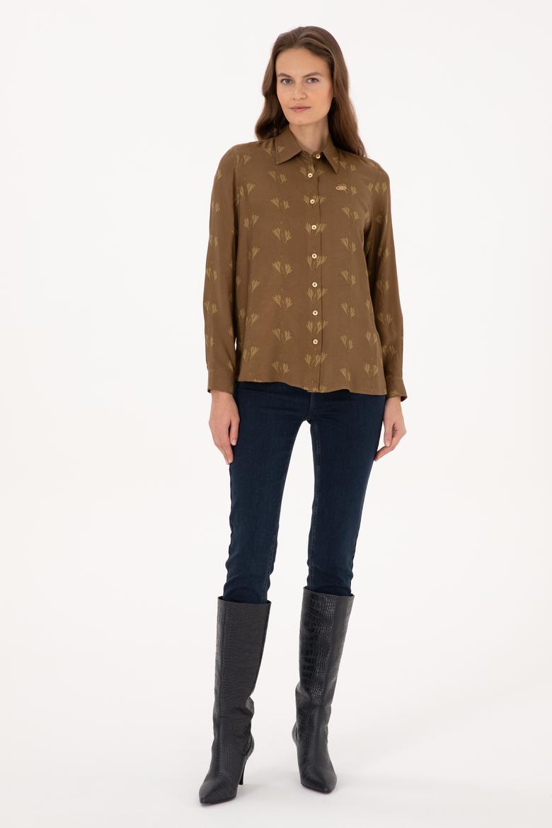 Kadın Haki Uzun Kollu Gömlek - 50308637020