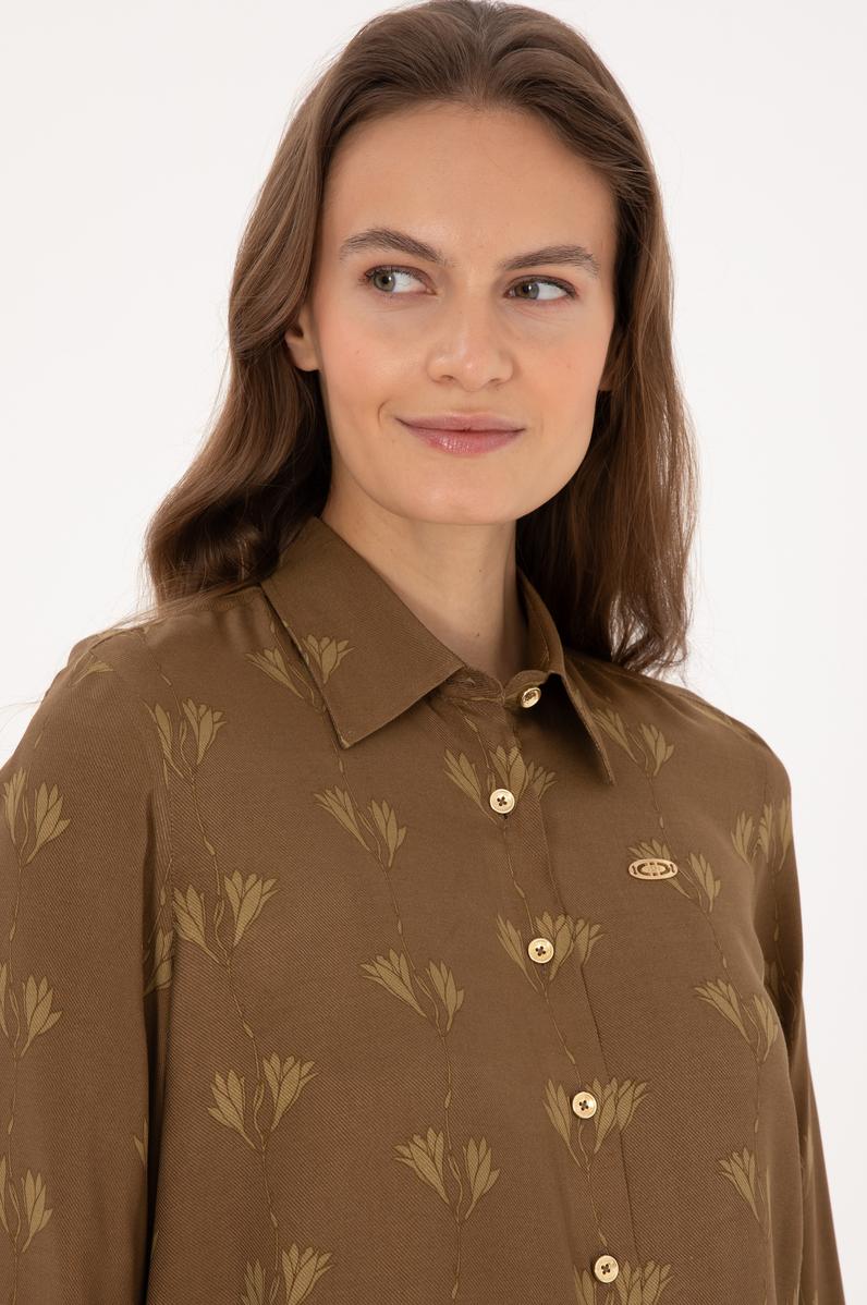 Kadın Haki Uzun Kollu Gömlek