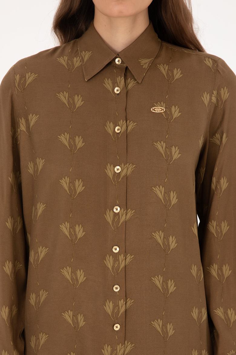 Kadın Haki Uzun Kollu Gömlek - 50308637020