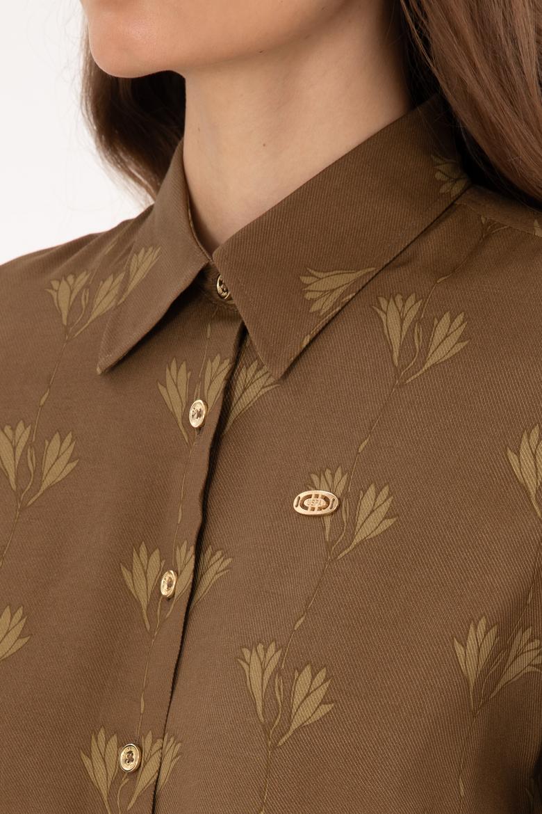Kadın Haki Uzun Kollu Gömlek - 50308637020