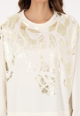 Kadın Krem Jakarlı Bisiklet Yaka Sweatshirt - 50312188005