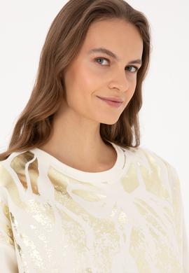 Kadın Krem Jakarlı Bisiklet Yaka Sweatshirt - 50312188005