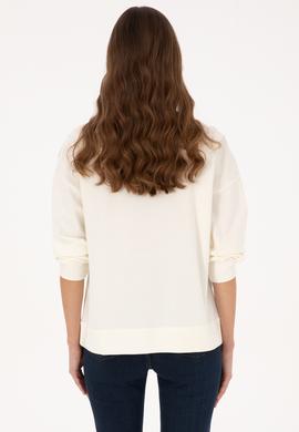 Kadın Krem Jakarlı Bisiklet Yaka Sweatshirt - 50312188005